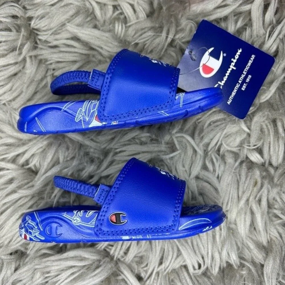 NEW Champion Mega C Man blue toddler boy sandal slides size 6